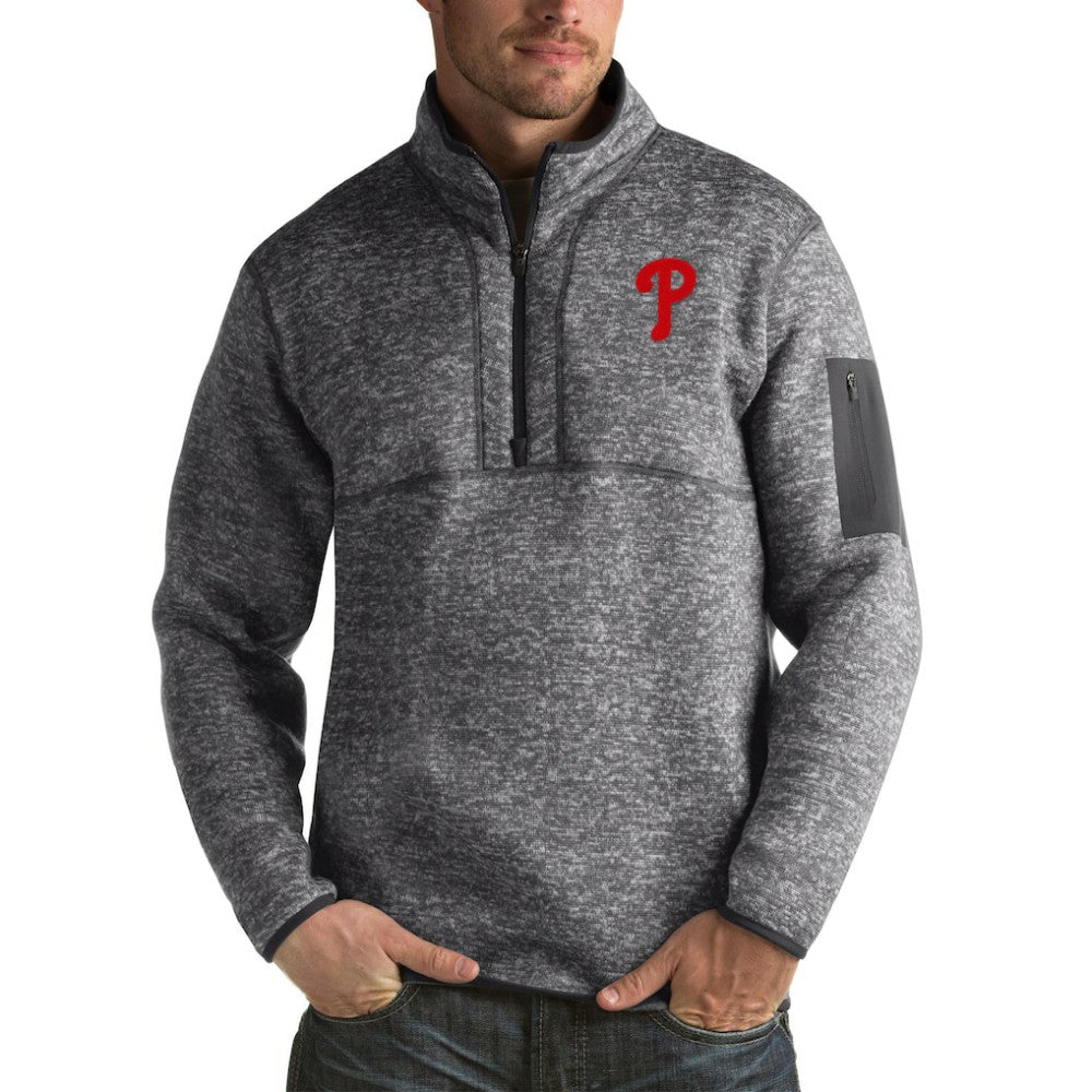 Philadelphia Phillies Antigua Fortune Big & Tall Quarter-Zip Pullover Jacket - Heather Charcoal - MLB on Sale