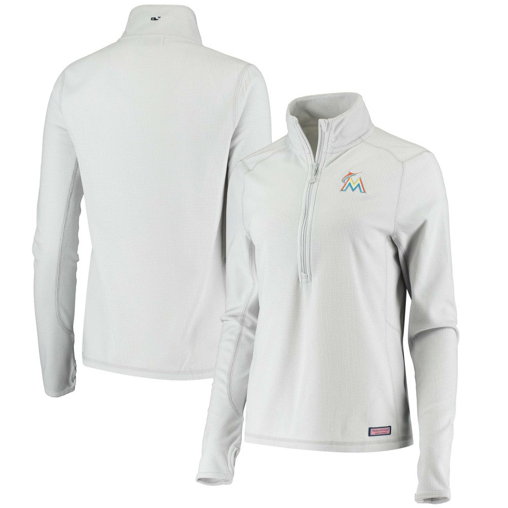 Miami Marlins Vineyard Vines Women's Performance Grid Half-Zip Pullover Top - Gray - MLB Lifestyle