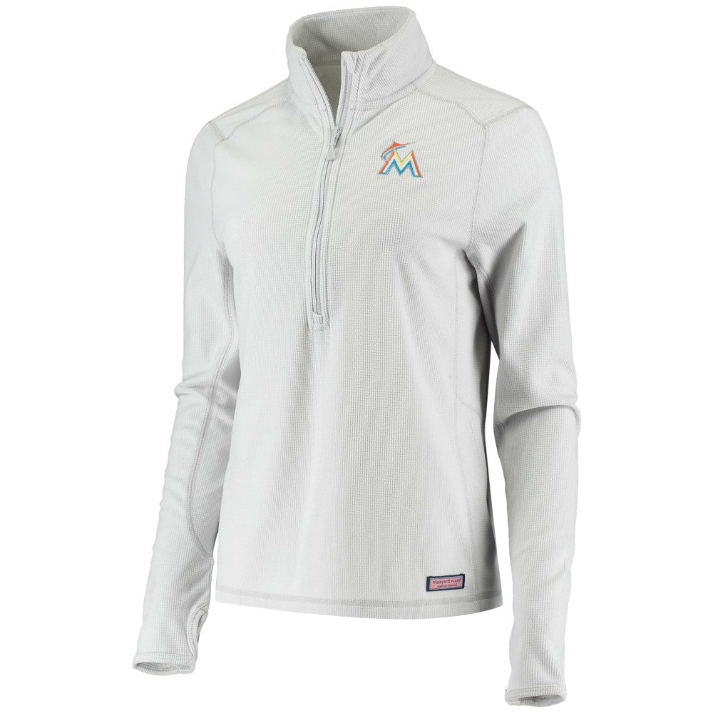 Miami Marlins Vineyard Vines Women's Performance Grid Half-Zip Pullover Top - Gray - MLB Lifestyle