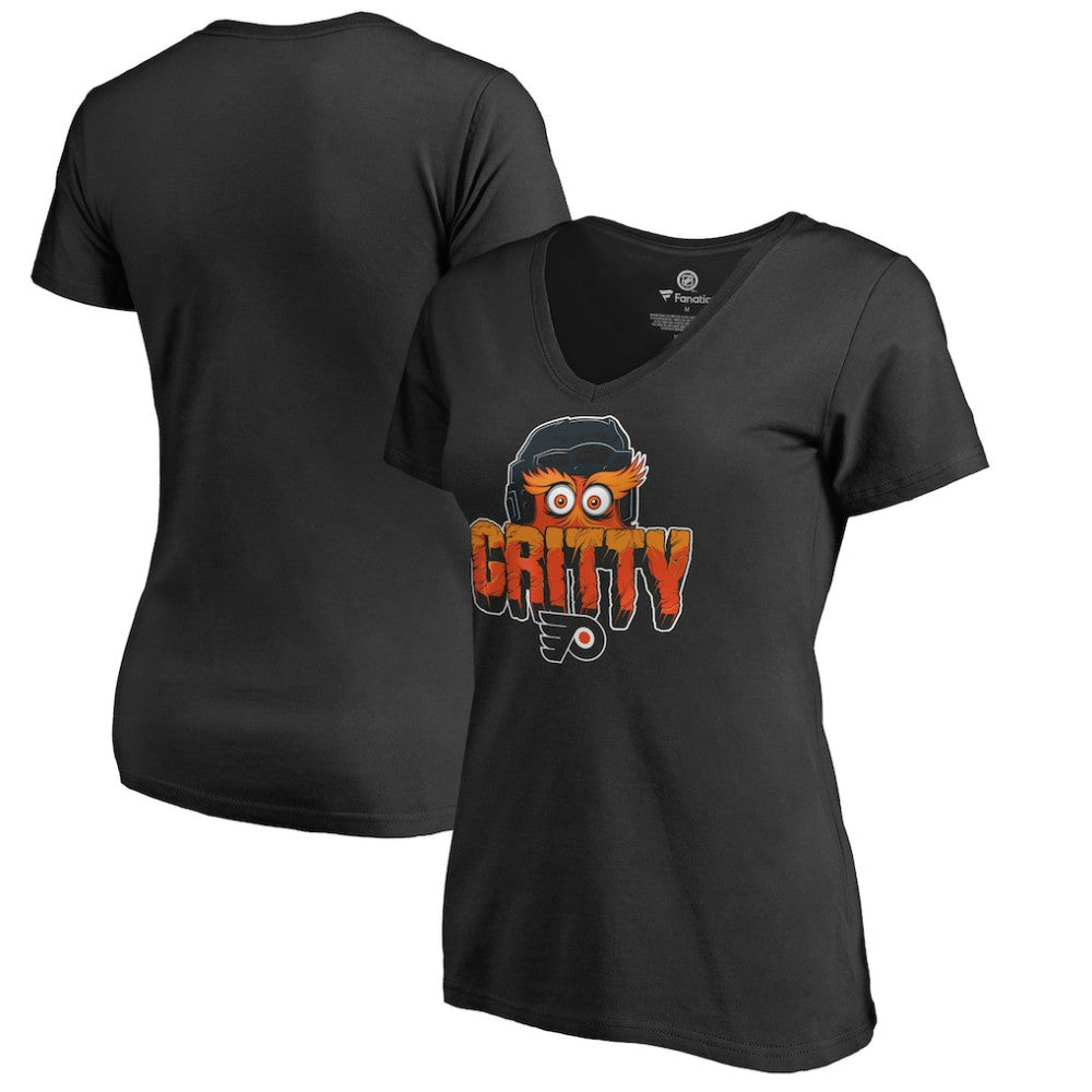 Philadelphia Flyers Women's Go Gritty V-Neck T-Shirt - Black - NHL 3342931