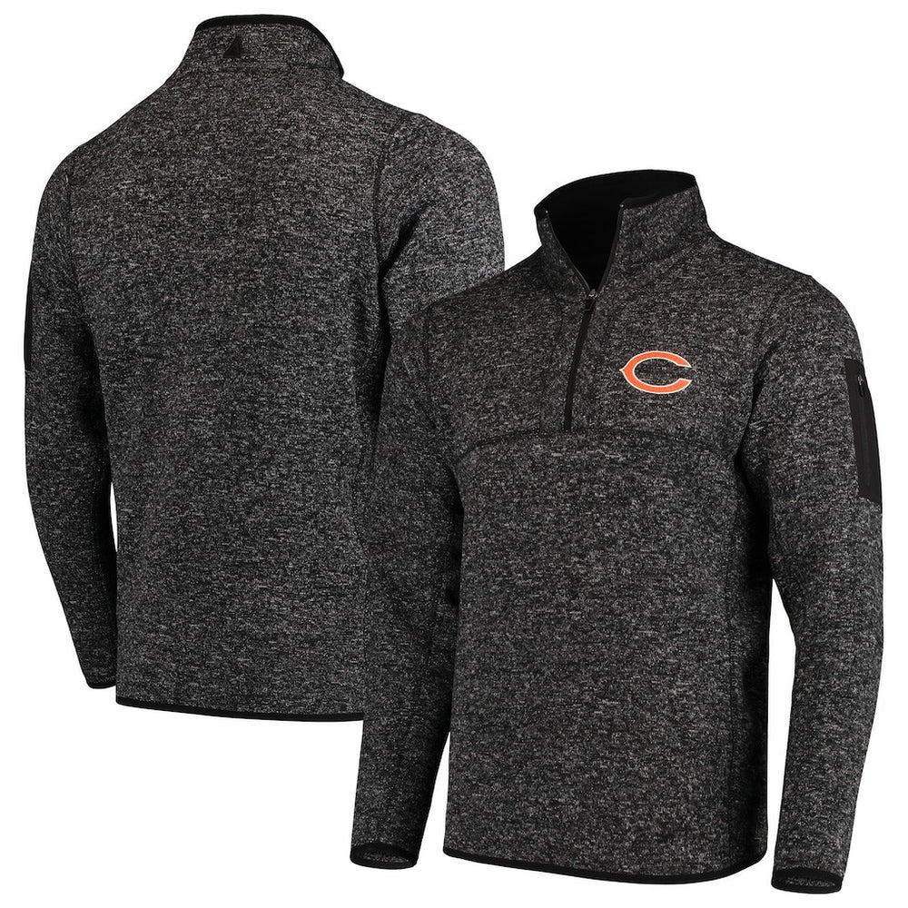 Chicago Bears Antigua Fortune Quarter-Zip Pullover Jacket Heather Black
