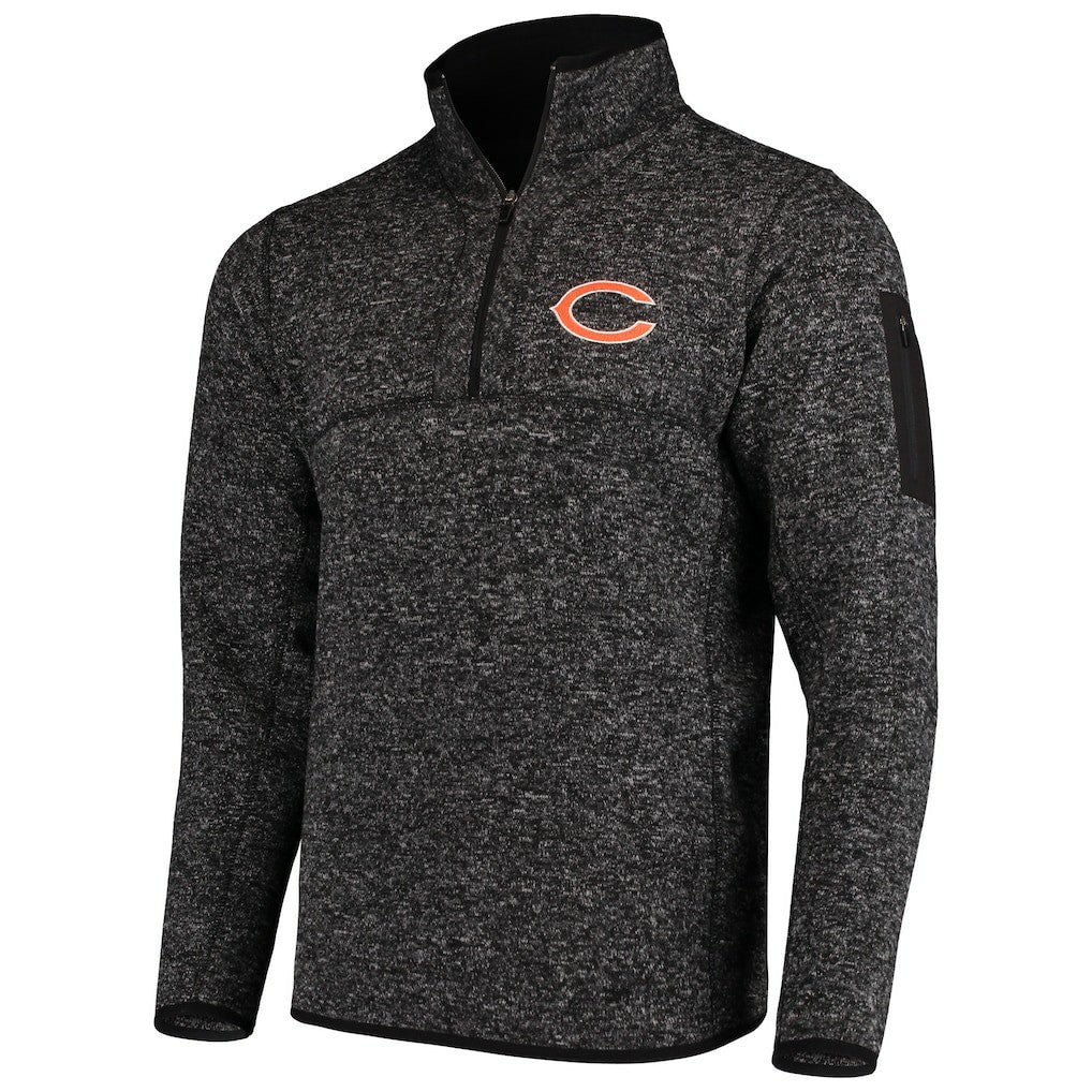 Chicago Bears Antigua Fortune Quarter-Zip Pullover Jacket Heather Black