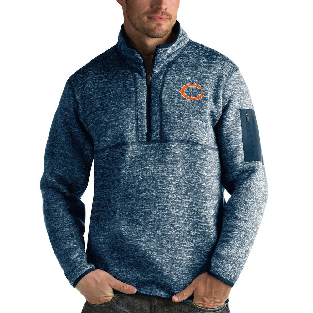 Chicago Bears Antigua Fortune Quarter-Zip Pullover Jacket Heather Navy