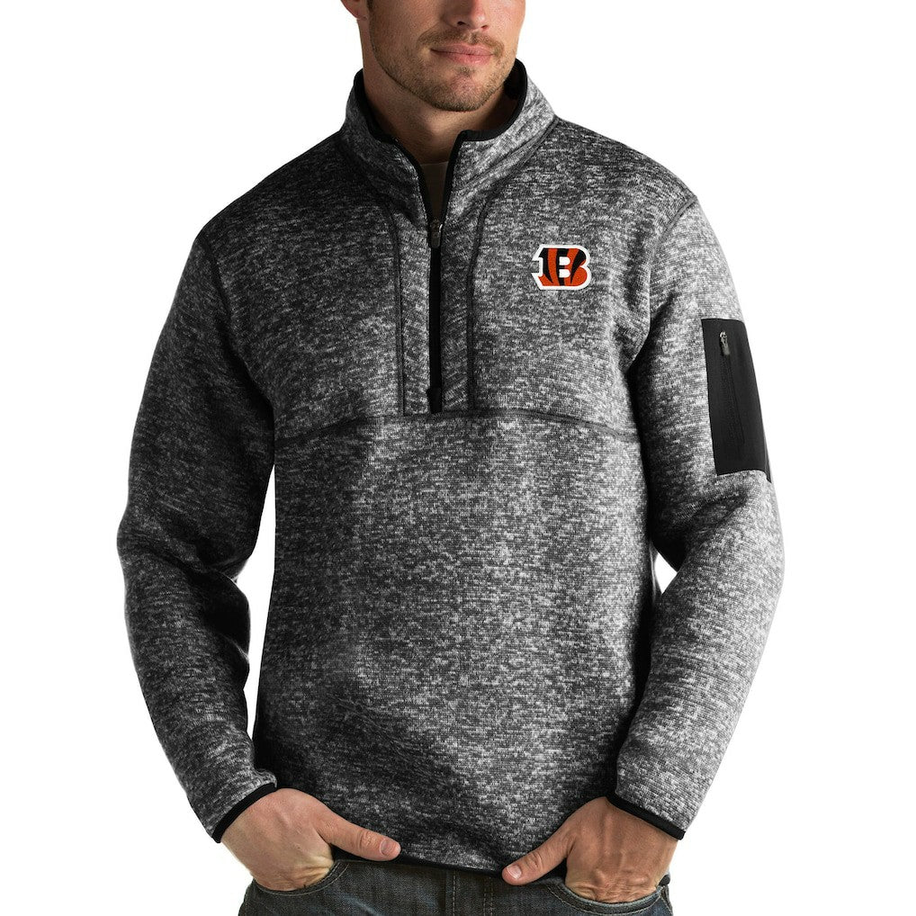 Cincinnati Bengals Antigua Fortune Quarter-Zip Pullover Jacket Heather Black