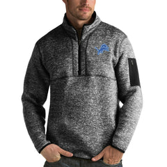 Detroit Lions Antigua Fortune Quarter-Zip Pullover Jacket Heather Black
