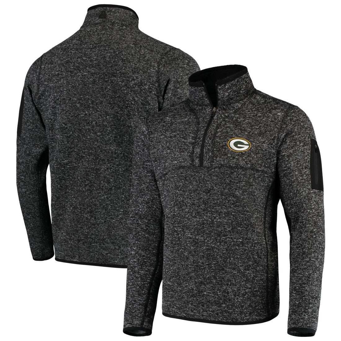 Green Bay Packers Antigua Fortune Quarter-Zip Pullover Jacket Heather Black