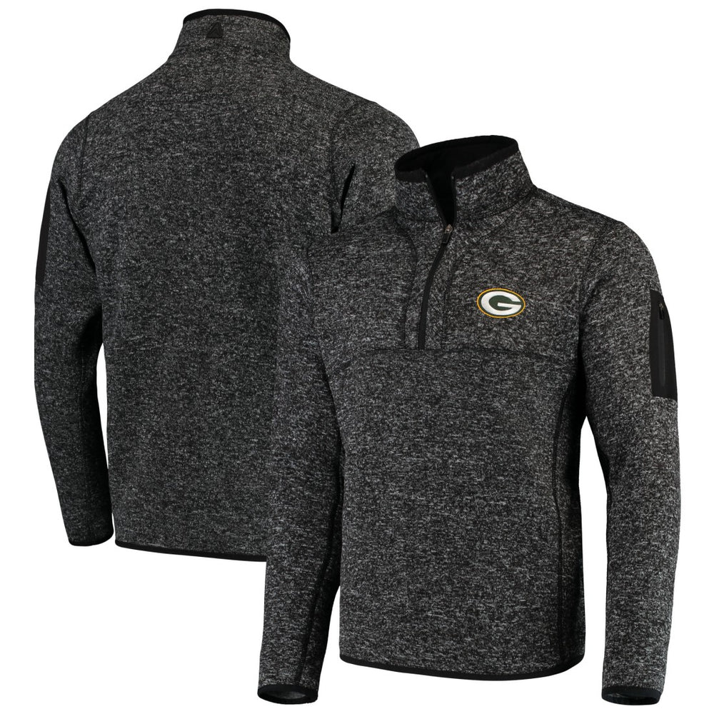 Green Bay Packers Antigua Fortune Quarter-Zip Pullover Jacket Heather Black