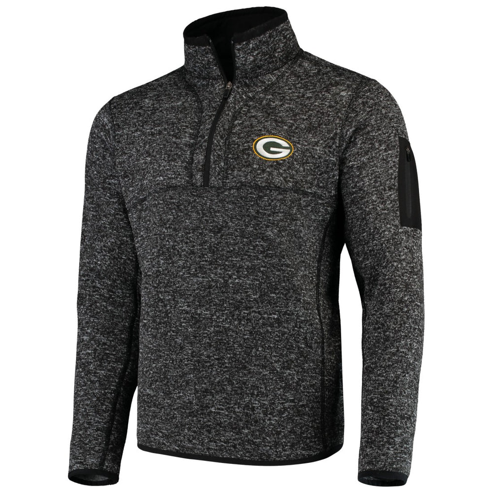 Green Bay Packers Antigua Fortune Quarter-Zip Pullover Jacket Heather Black