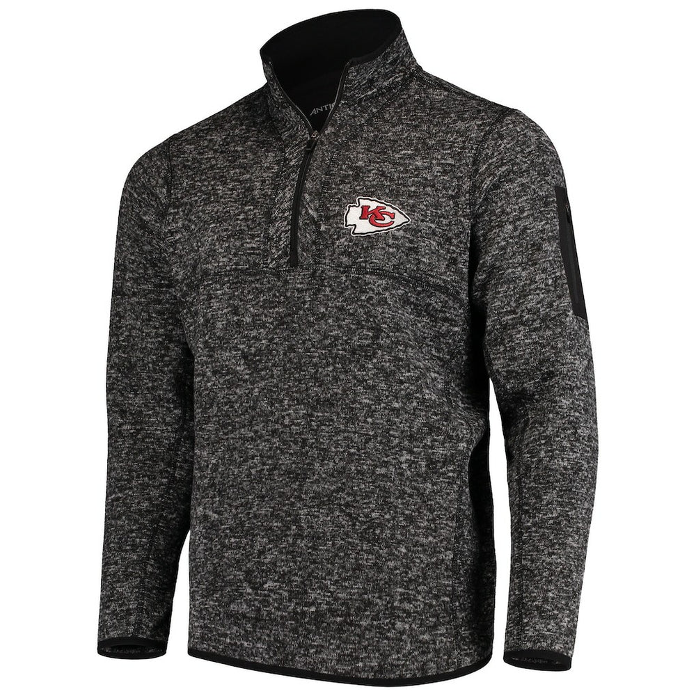 Kansas City Chiefs Antigua Fortune Quarter-Zip Pullover Jacket Heather Black