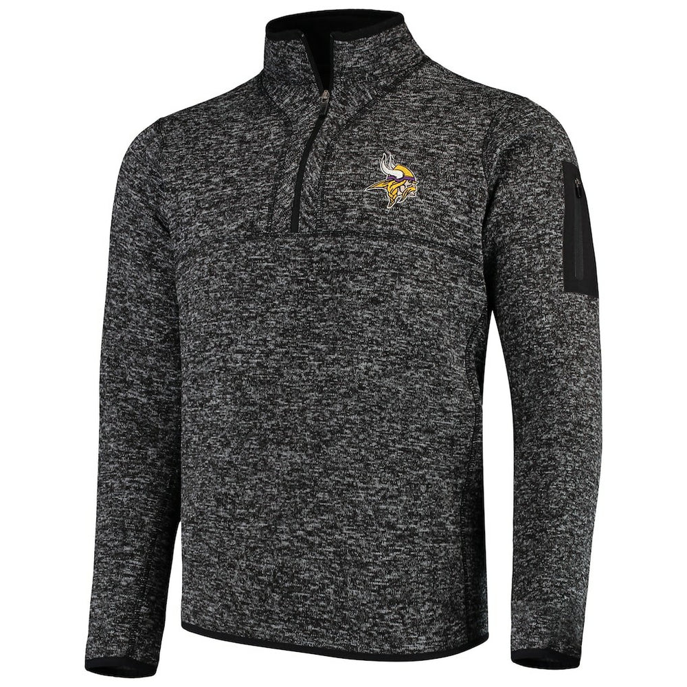Minnesota Vikings Antigua Fortune Quarter-Zip Pullover Jacket Heather Black
