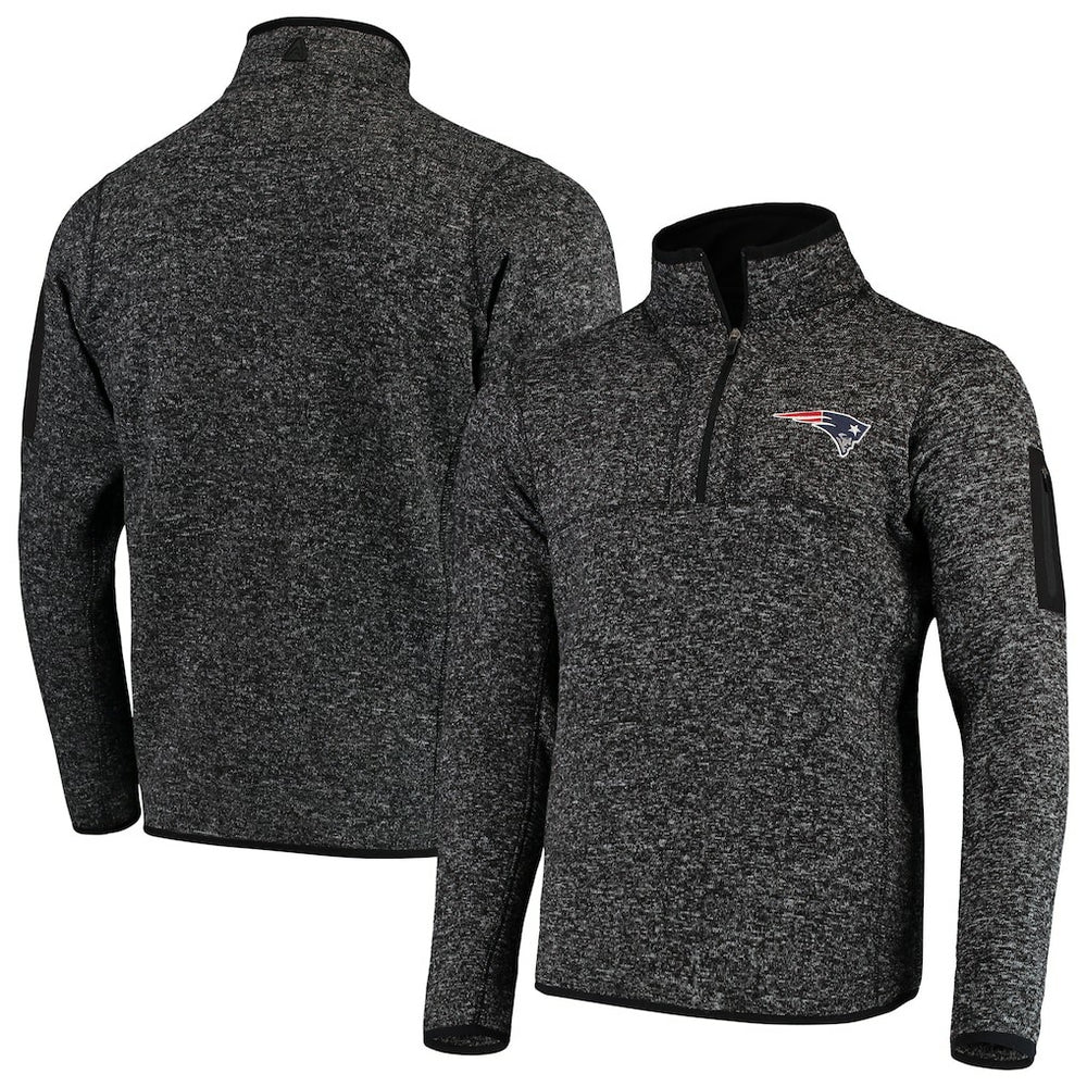 New England Patriots Antigua Fortune Quarter-Zip Pullover Jacket Heather Black