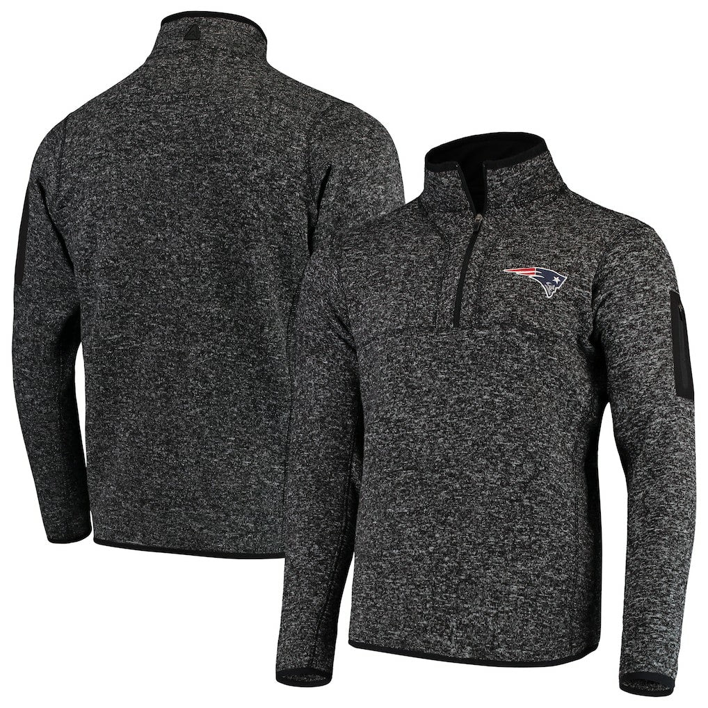 New England Patriots Antigua Fortune Quarter-Zip Pullover Jacket Heather Black