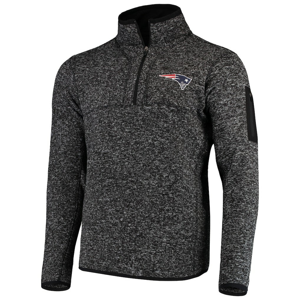New England Patriots Antigua Fortune Quarter-Zip Pullover Jacket Heather Black