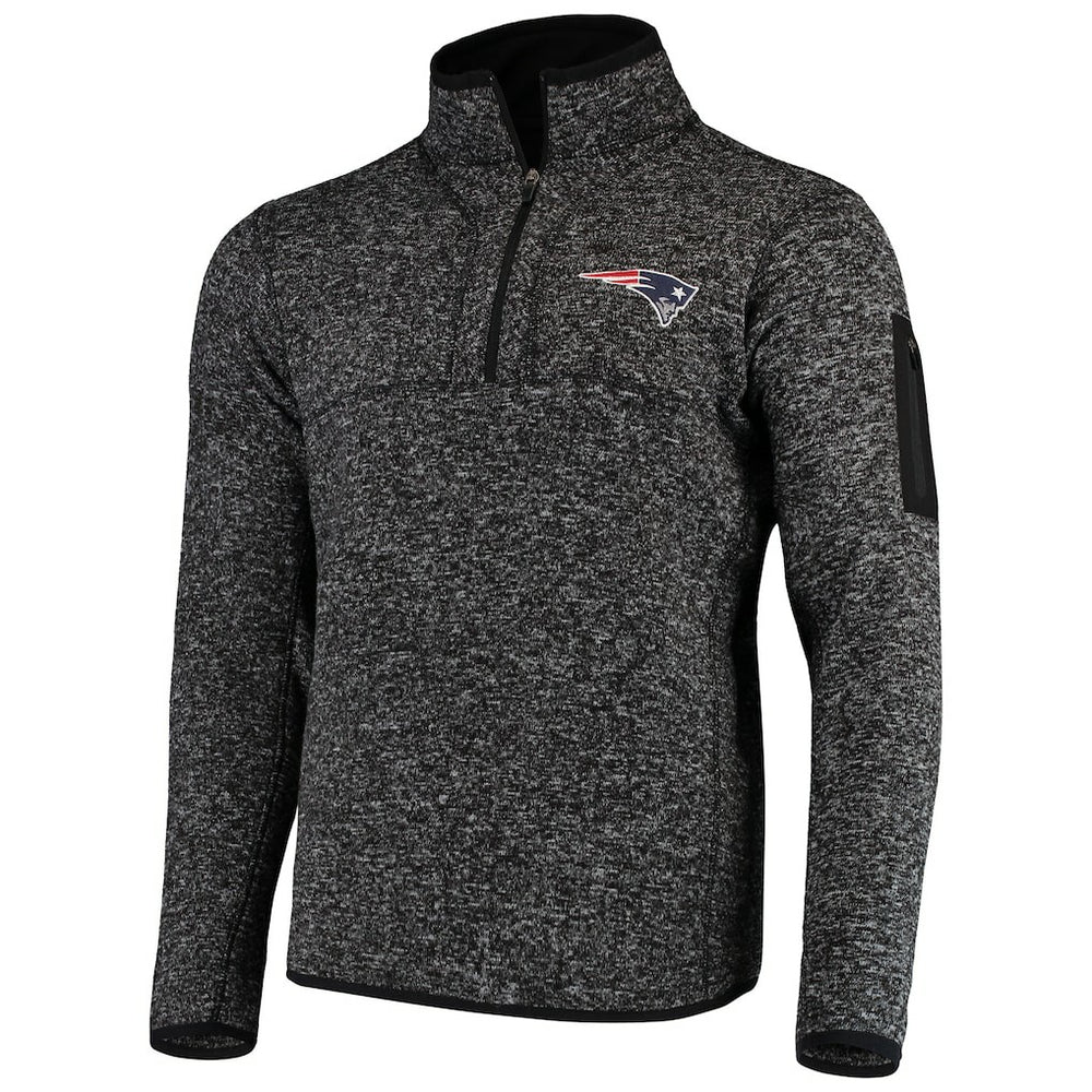 New England Patriots Antigua Fortune Quarter-Zip Pullover Jacket Heather Black