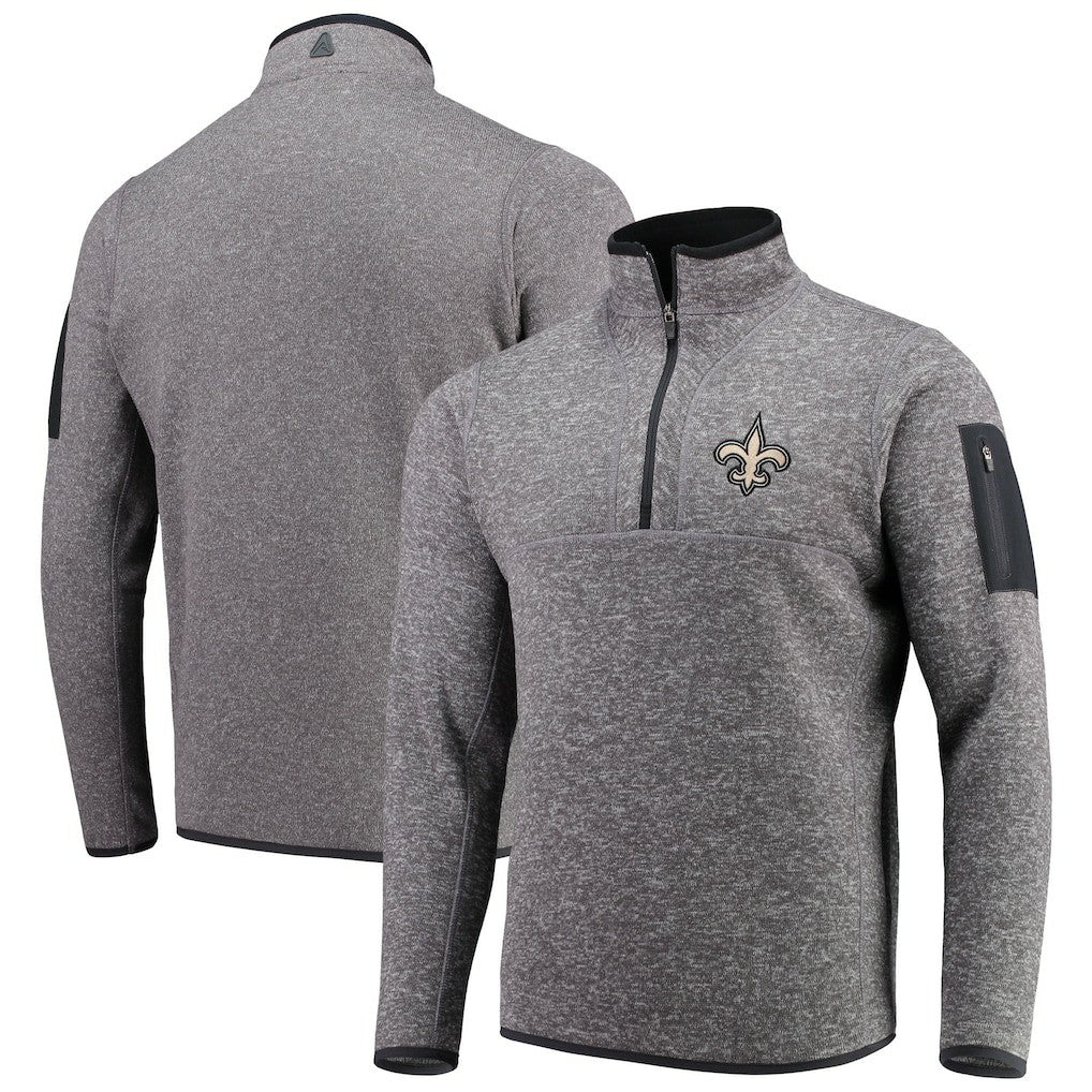 New Orleans Saints Antigua Fortune Quarter-Zip Pullover Jacket Charcoal