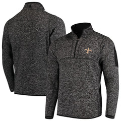 New Orleans Saints Antigua Fortune Quarter-Zip Pullover Jacket Heather Black