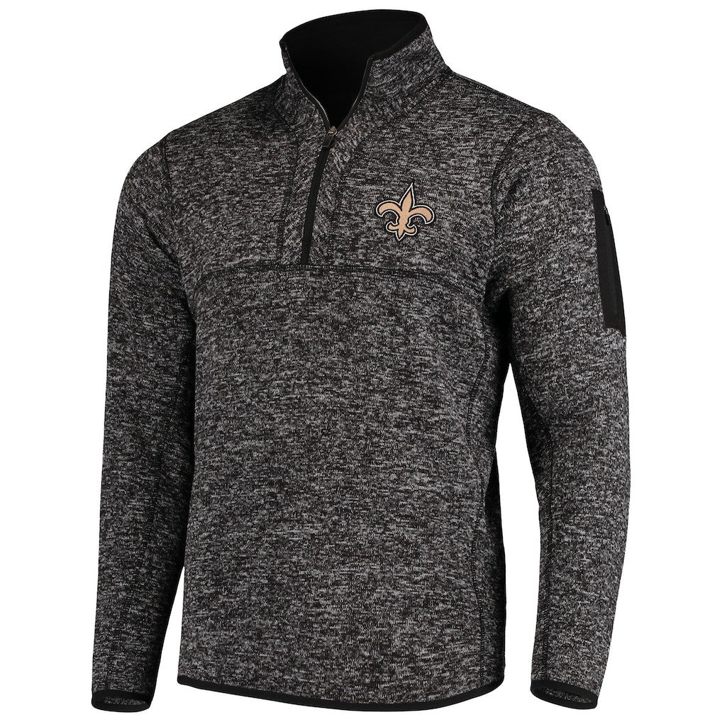 New Orleans Saints Antigua Fortune Quarter-Zip Pullover Jacket Heather Black