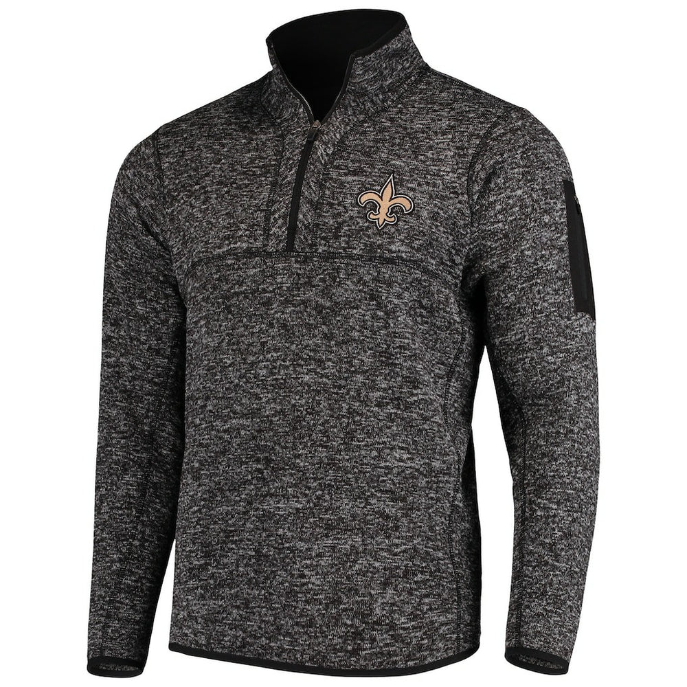 New Orleans Saints Antigua Fortune Quarter-Zip Pullover Jacket Heather Black