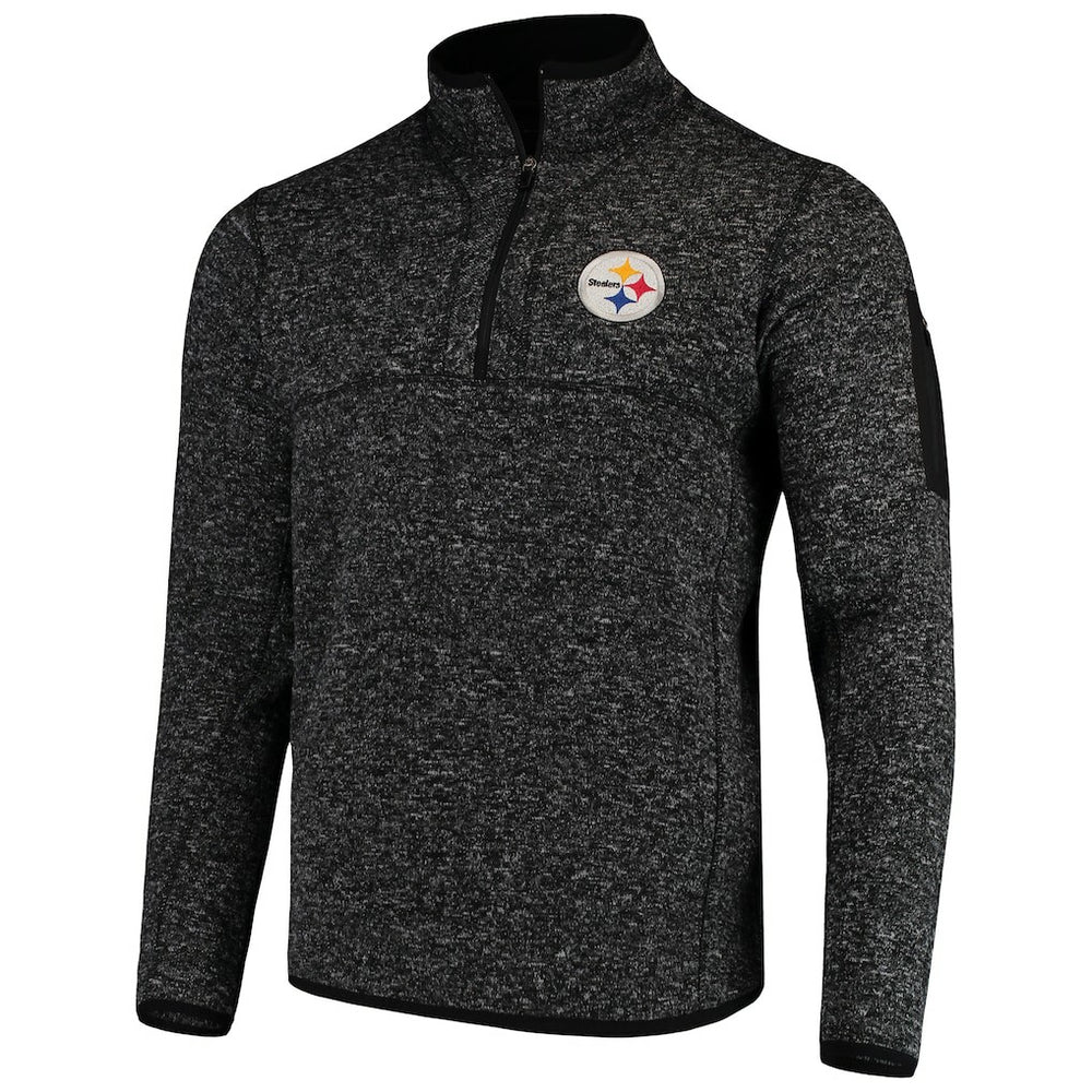 Pittsburgh Steelers Antigua Fortune Quarter-Zip Pullover Jacket Heather Black