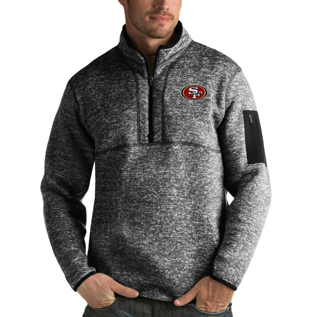 San Francisco 49ers Antigua Fortune Quarter-Zip Pullover Jacket Heather Black