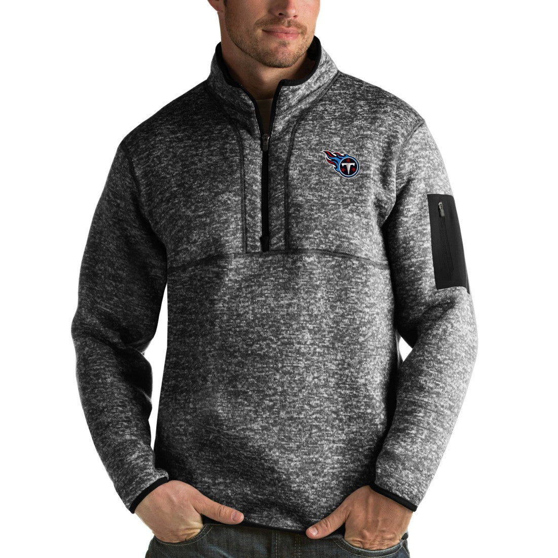 Tennessee Titans Antigua Fortune Quarter-Zip Pullover Jacket Heather Black