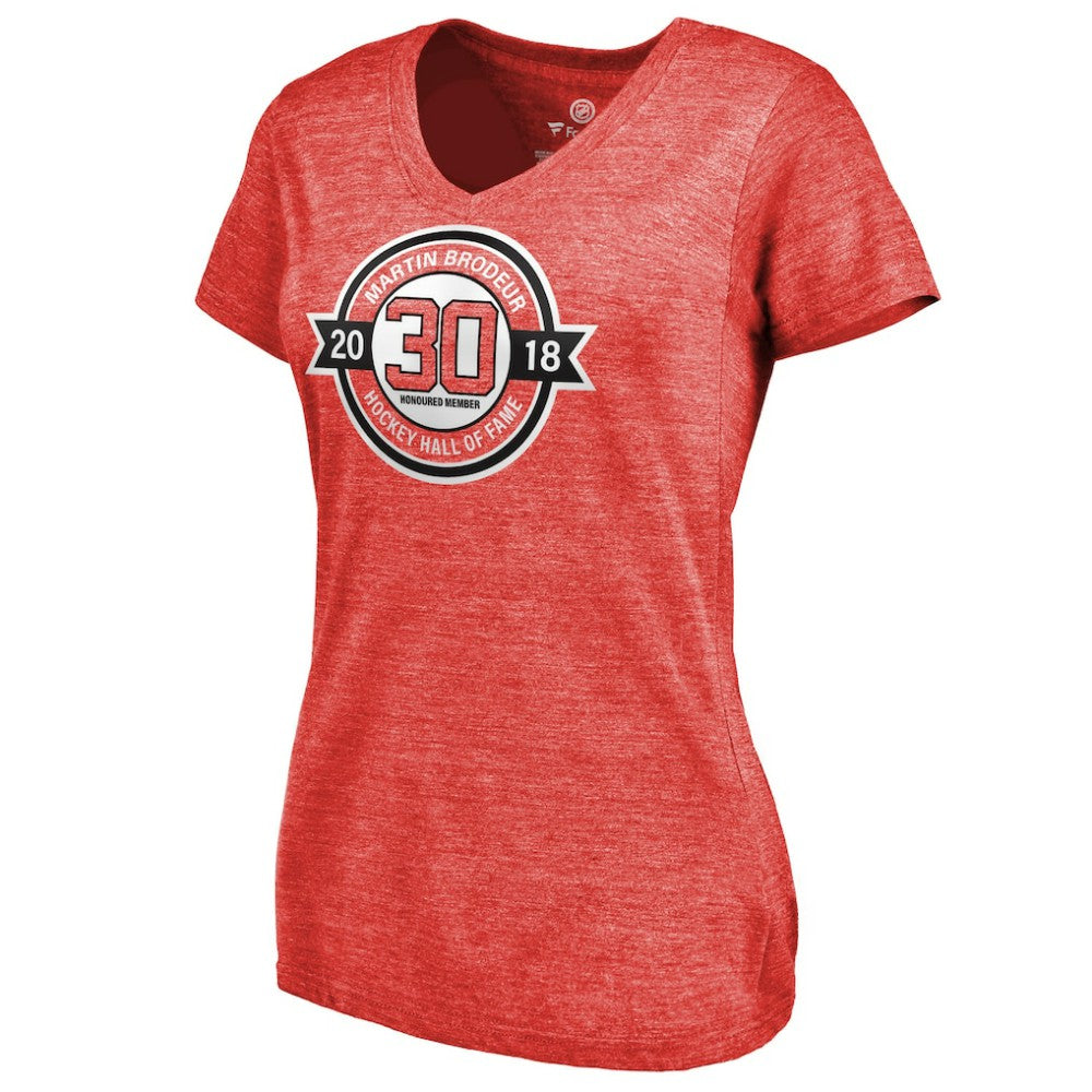 Martin Brodeur New Jersey Devils Fanatics Women's Hall of Fame V-Neck Tri-Blend T-Shirt - Red - NHL 3344795