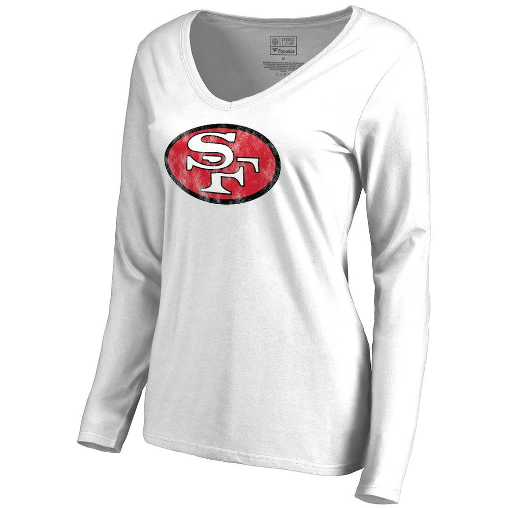 San Francisco 49ers Women's Throwback Logo Long Sleeve V-Neck T-Shirt White