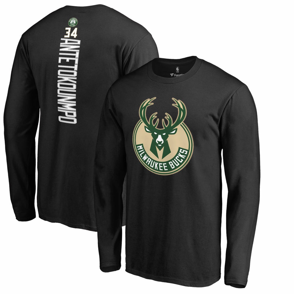Giannis Antetokounmpo Milwaukee Bucks Team Backer Name & Number Long Sleeve T-Shirt Black