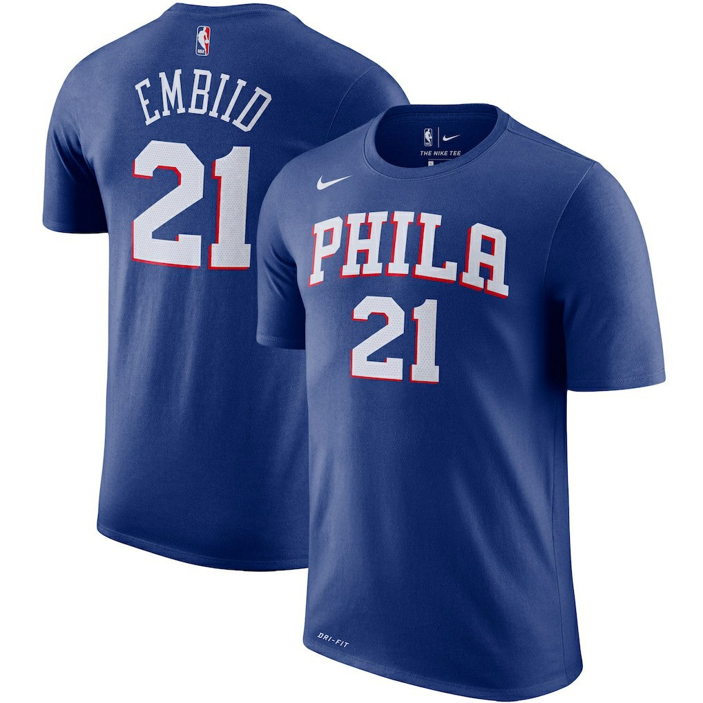 Joel Embiid Philadelphia 76ers Player Name & Number Performance T-Shirt Royal | Nike