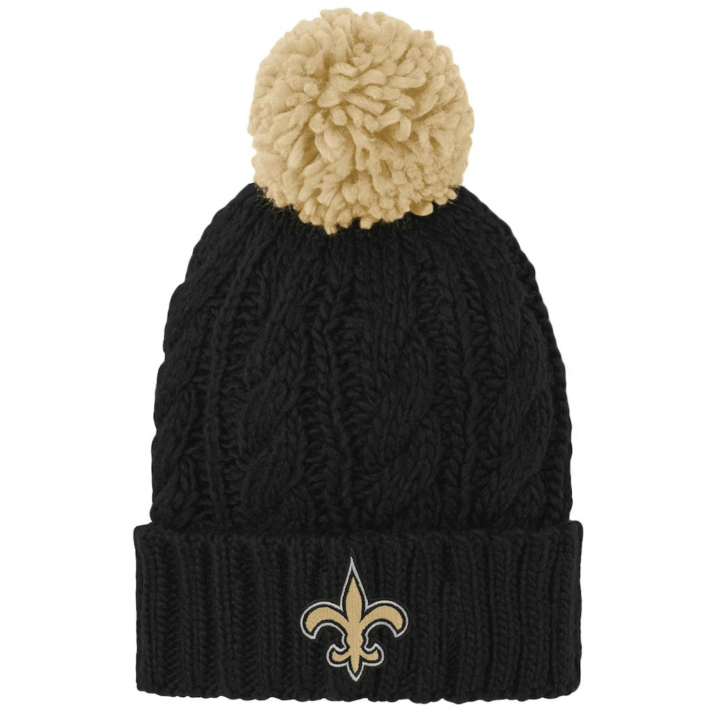 New Orleans Saints Girls Youth Team Cable Cuffed Knit Hat with Pom Black