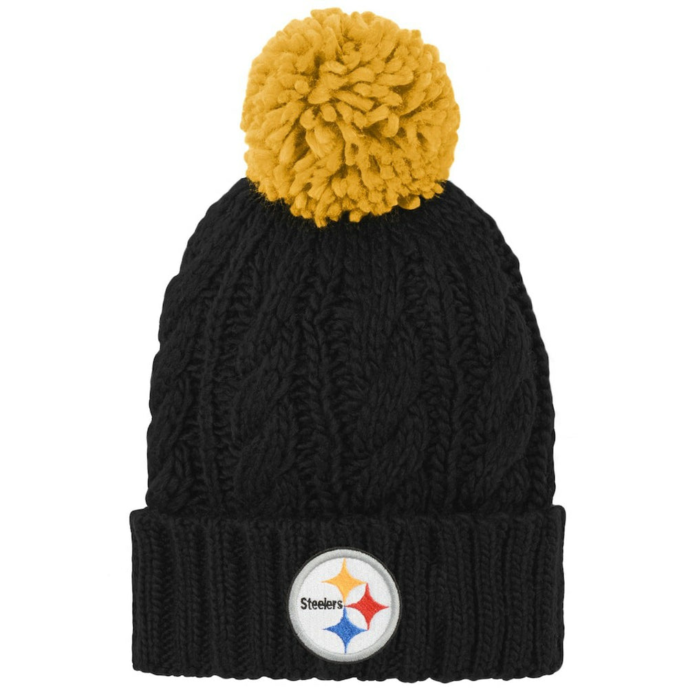 Pittsburgh Steelers Girls Youth Team Cable Cuffed Knit Hat with Pom Black