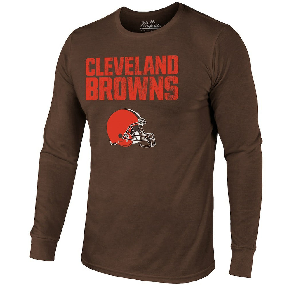 Cleveland Browns Majestic Threads Lockup Tri-Blend Long Sleeve T-Shirt Brown