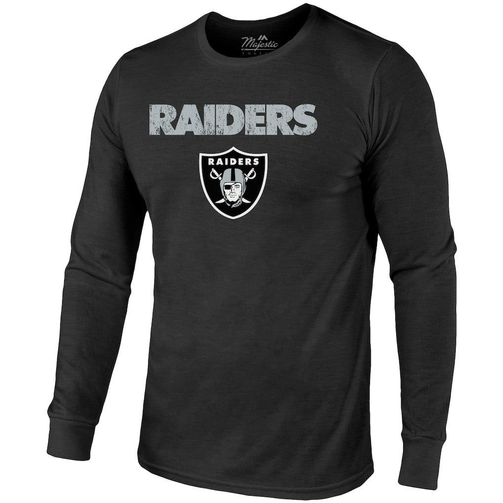 Las Vegas Raiders Majestic Threads Lockup Tri-Blend Long Sleeve T-Shirt Black