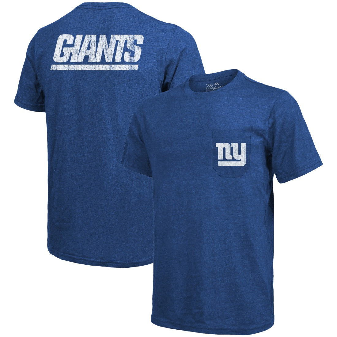 New York Giants Majestic Threads Tri-Blend Pocket T-Shirt Heathered Royal
