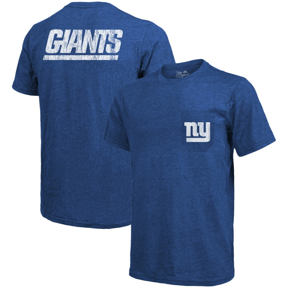New York Giants Majestic Threads Tri-Blend Pocket T-Shirt Heathered Royal