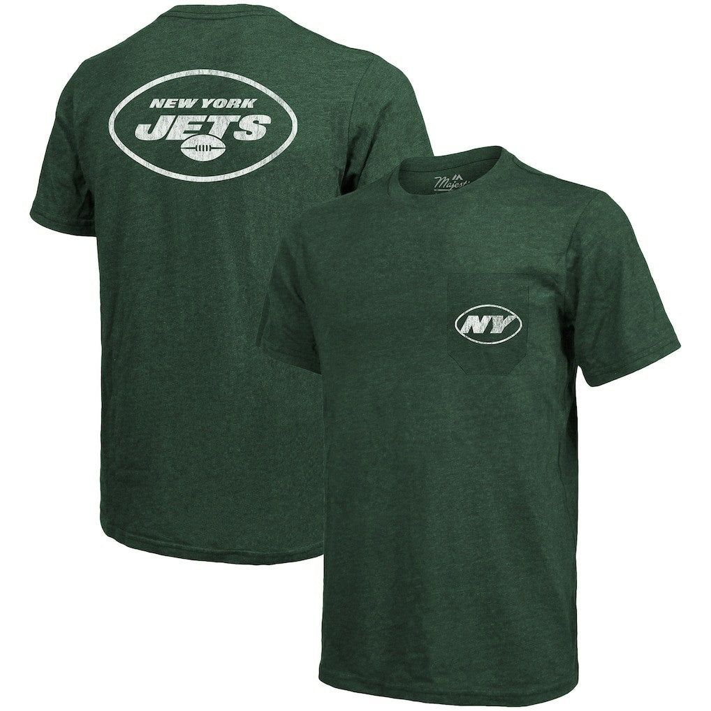 New York Jets Majestic Threads Tri-Blend Pocket T-Shirt Heathered Green