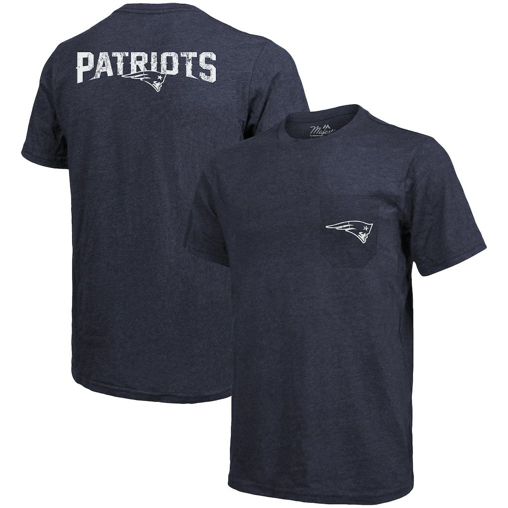 New England Patriots Majestic Threads Tri-Blend Pocket T-Shirt Heathered Navy