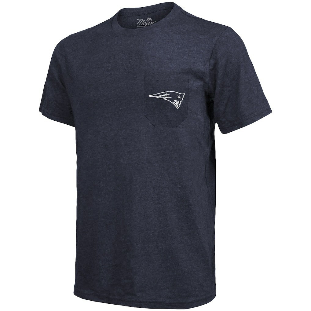 New England Patriots Majestic Threads Tri-Blend Pocket T-Shirt Heathered Navy