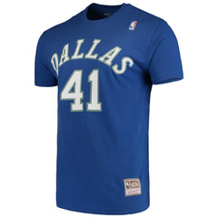 Dirk Nowitzki Dallas Mavericks Hardwood Classics Team Name & Number T-Shirt for sale Blue | Mitchell & Ness US