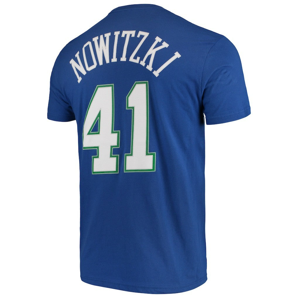 Dirk Nowitzki Dallas Mavericks Hardwood Classics Team Name & Number T-Shirt for sale Blue | Mitchell & Ness US