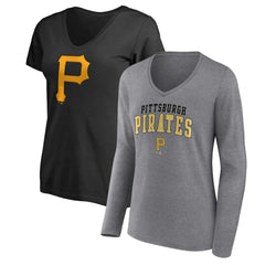 Pittsburgh Pirates Fanatics Women's Short & Long Sleeve T-Shirt Combo Pack - Black/Heather Gray - Fanatics on Sale