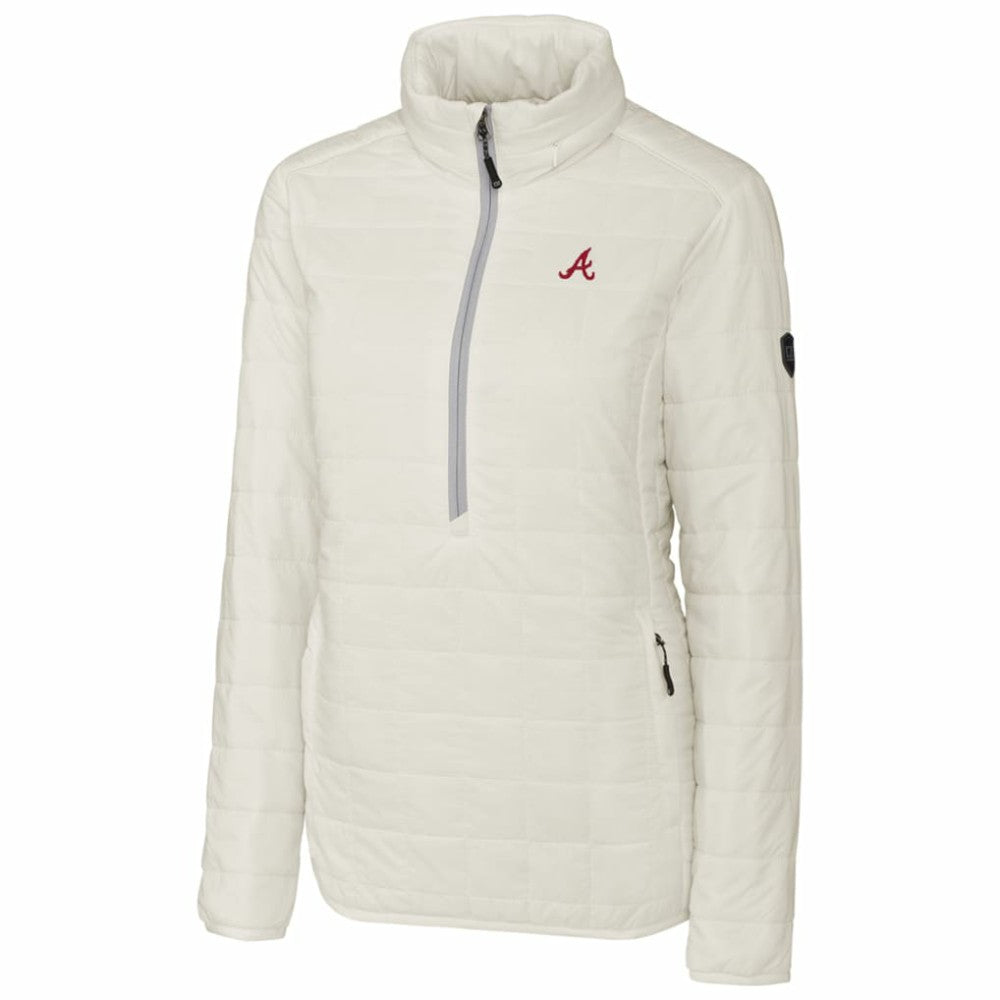Atlanta Braves Cutter & Buck Women's Rainier Half-Zip Popover Jacket - White - MLB Discount