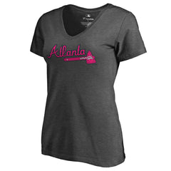 Atlanta Braves Women's Pink Wordmark V-Neck T-Shirt - Heathered Gray - MLB on Sale