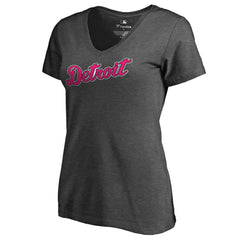 Detroit Tigers Women's Pink Wordmark V-Neck T-Shirt - Heathered Gray - MLB Discount