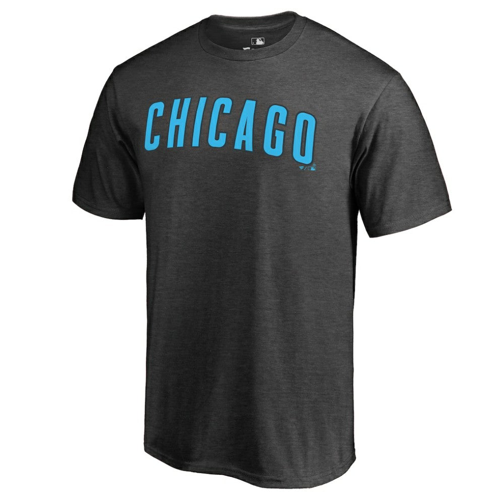 Chicago Cubs Blue Wordmark T-Shirt - Heathered Charcoal - MLB Lifestyle