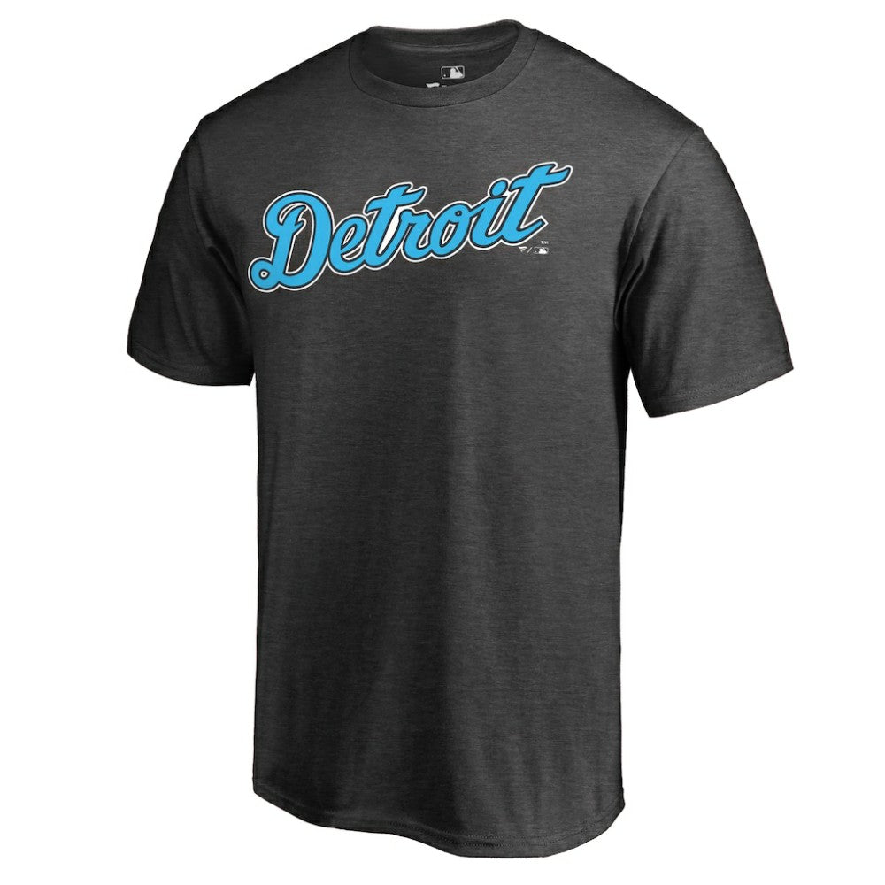 Detroit Tigers Blue Wordmark T-Shirt - Heathered Charcoal - MLB Lifestyle
