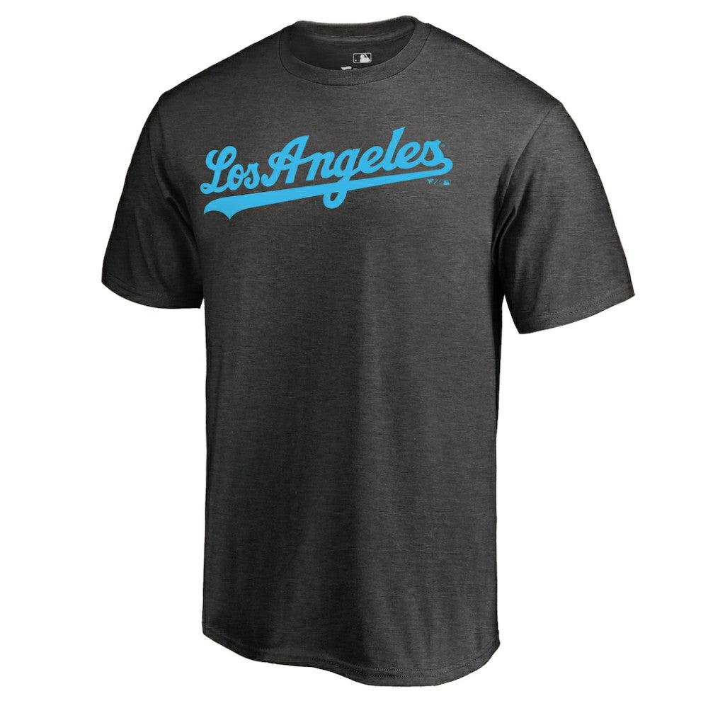 Los Angeles Dodgers Blue Wordmark T-Shirt - Heathered Charcoal - MLB Discount