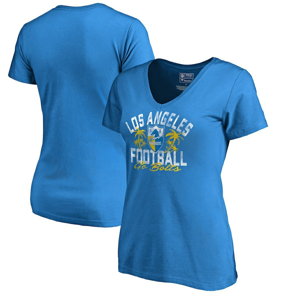 Los Angeles Chargers Women's Hometown Collection LA Football V-Neck T-Shirt Powder Blue