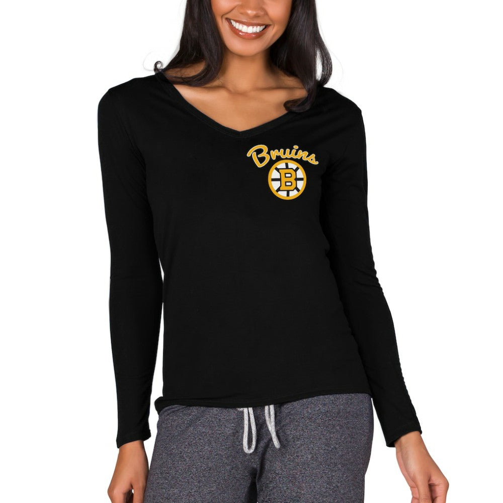 Boston Bruins Concepts Sport Women's Marathon Knit Long Sleeve V-Neck Top - Black - NHL 3540551