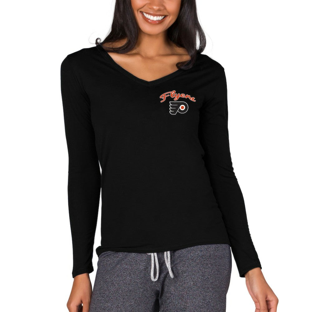 Philadelphia Flyers Concepts Sport Women's Marathon Knit Long Sleeve V-Neck Top - Black - NHL 3540562